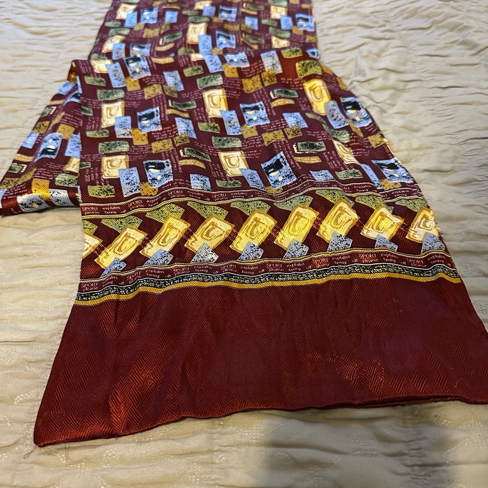 Vintage 100% Silk Scarf – Geometric Print, Made in China